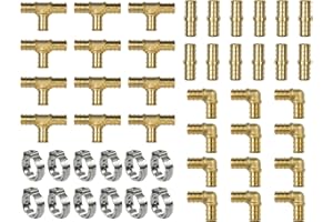 48Pcs 1/2 Inch Pex Fittings Combo with Each 12Pcs 1/2" Elbow Tee Straight Coupling Pex Fittings, Crimp Rings for PEX Tubing P