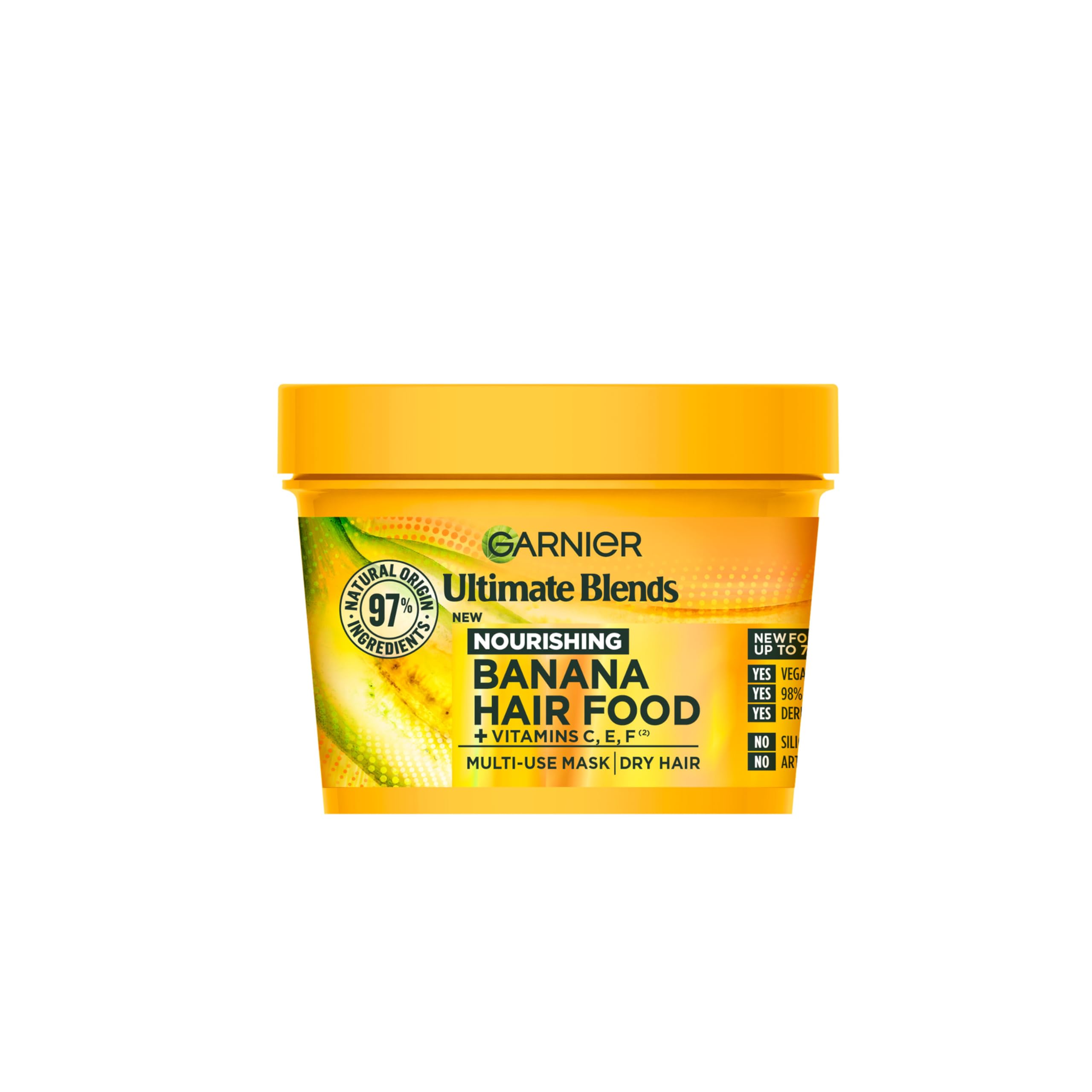 Garnier Hair Food Multi-use Hair Treatment Mask, Nourishes and Conditions, Ideal for Dry Hair, No Silicones, Vegan Formula, Banana, Ultimate Blends, 400ml