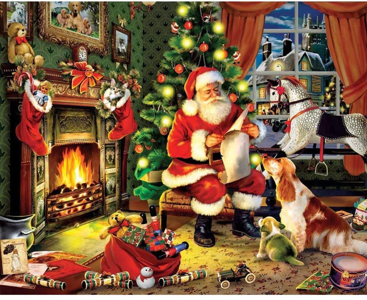 ABEUTY 5D Diamond Painting DIY Full Drill Rhinestones, Christmas Santa's Living Room Dog Animal, Paint with Diamonds Crystal Diamond Art Kits (Santa)