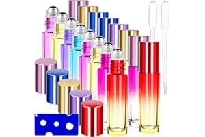 HAIABEI Essential Oil Roller Bottles,10ml Roll on Bottle with Stainless Steel Balls,8 Pcs Portable Refillable Colorful Frosted Perfume Sample Bottles DIY Empty Containers for Lip Oil,Opener&Dropper included