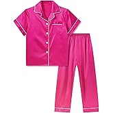 DIPUG Girls Satin Pajamas Set with Pockets Soft Sleepwear Girl Pjs Silky Button Down PJ