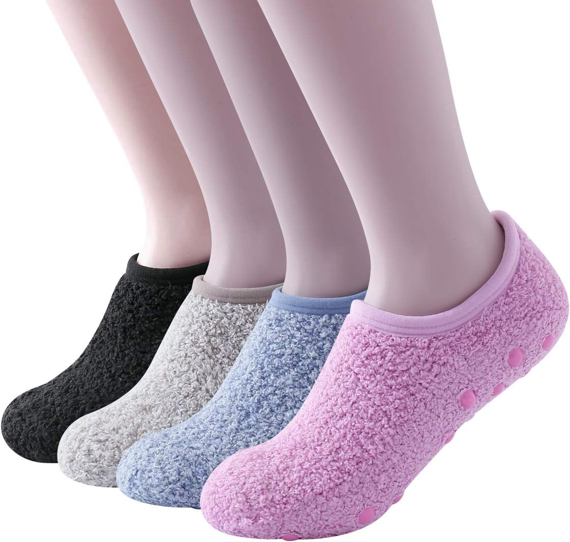 SKOLA 4/6 Cozy Winter Fuzzy Women Socks,Grip Slippers,Fluffy House Non Skid