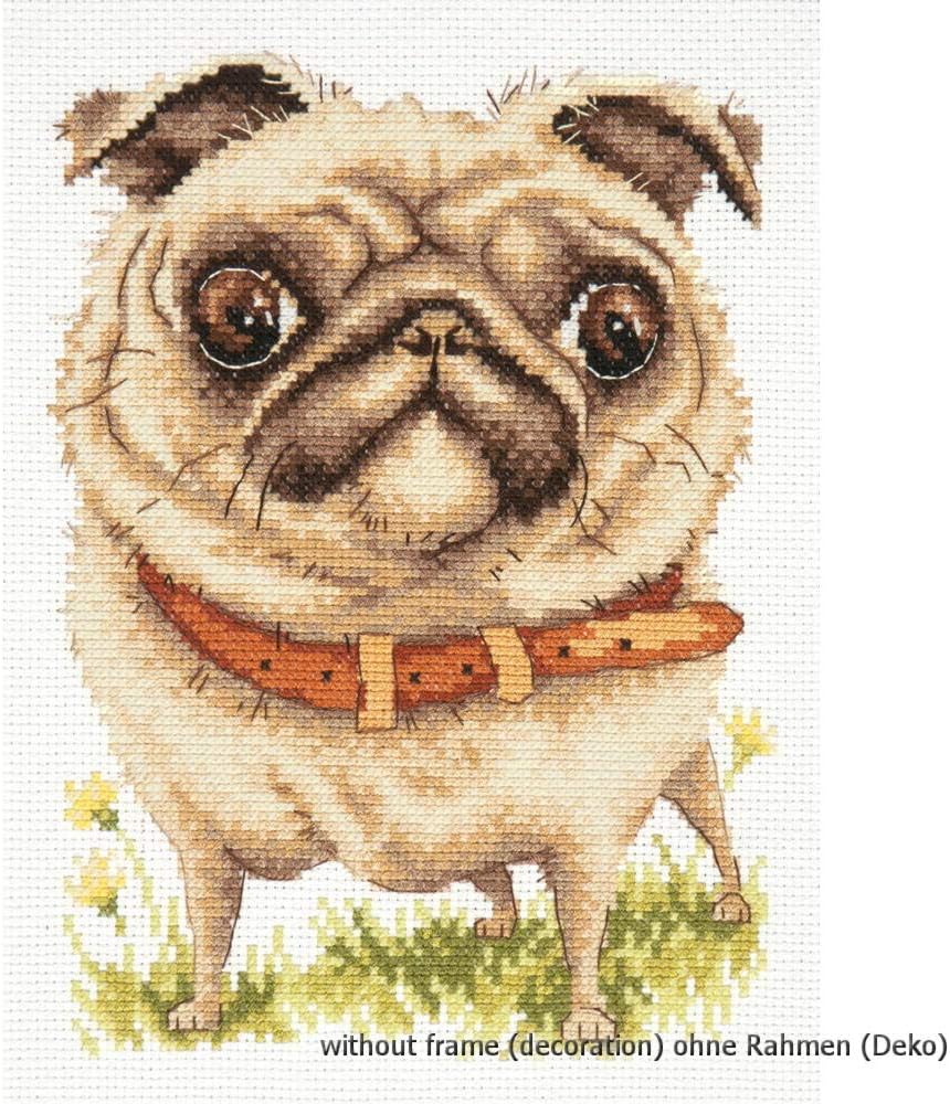 Magic Needle 16-17 Pug Counted Cross Stitch Kit, Cotton, Multi-Colour, 16 x 20 cm