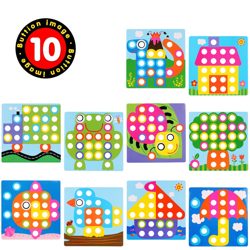 AMOSTING Button Art Toy – Educational Color Matching Mosaic Pegboard Sensory Learning Activity for Kids Age 3 4 5, Preschool Gift for Toddlers, Boys and Girls