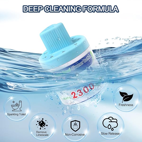 MSVVKO TOILET BOWL CLEANER, AUTOMATIC LONG-LASTING BLUE TOILET CLEANER BOTTLE, SEPTIC SAFE TOILET BOWL TABLETS IN BOTTLES, FRESH BATHROOM & DEODORIZE, 6 PACK, 2300 FLUSHES EACH