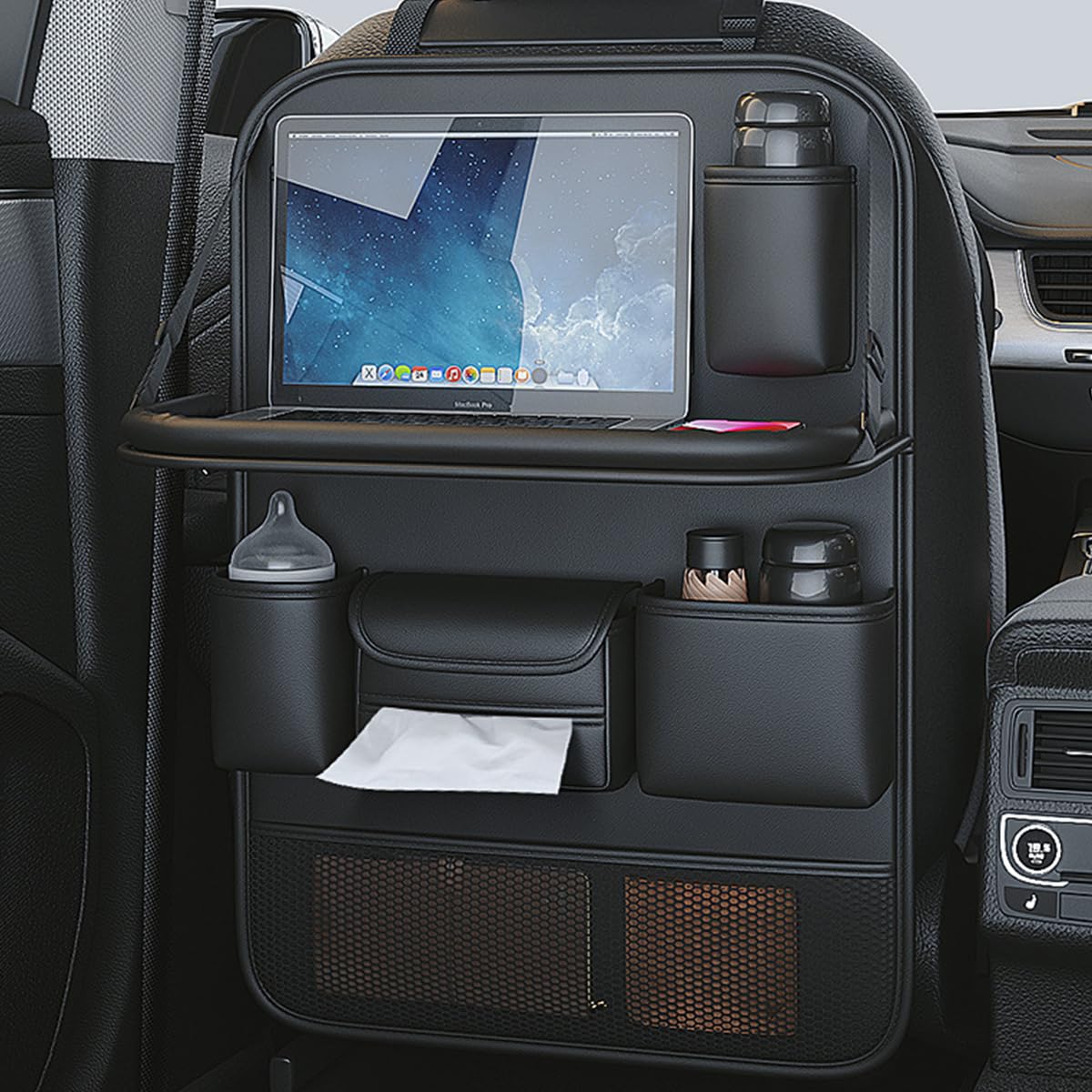 Raksonic 人気商品 車用シートバックポケット 後部座席収納 汚れ防止 車用収納ポケット シートバックポケットiPad収納ポケット 折り畳みテーブル付き 多機能 防水防汚 カー用品 大容量 ブラック3商品画像