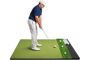 PONSONBAY Golf Hitting Mat with Ball Tray 5x4ft - 6x4ft Dual-Turf Practice Mat for Indoor & Outdoor Use Golf Training Mat with Rubber Tee Holes, Suitable for Swing Driving & Chipping