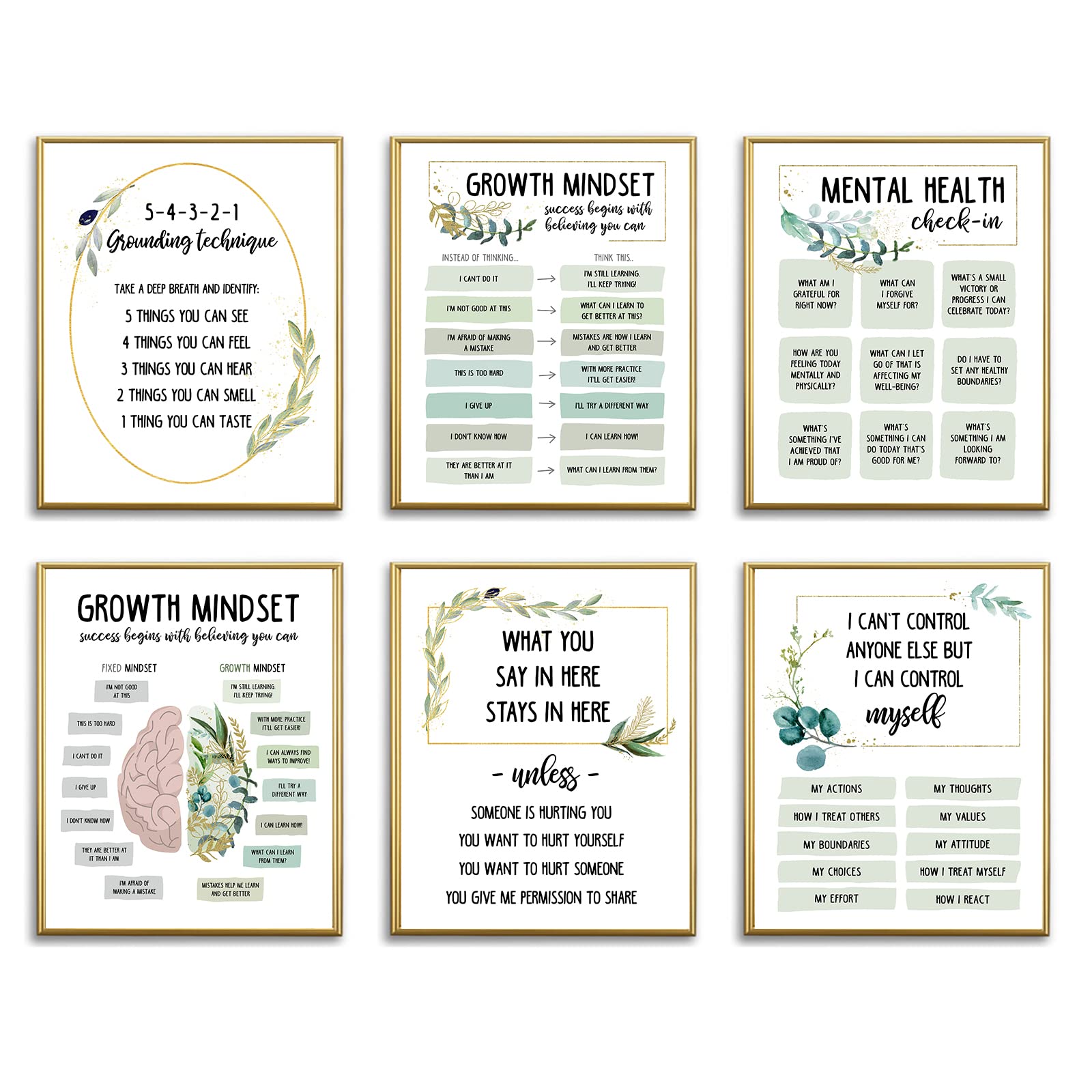 Growth Mindset Posters for Classroom Elementary-School Counselor Supplies Decor-Therapists Therapy Office Decor,Counseling Office Must Haves,Mental Health Inspirational Posters for Nursery Dorm Decor