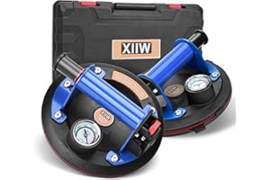XIIW 8'' Glass Suction Cups to Lift Large Glass 2 Pack, Metal Handle, 794 lbs Load Capacity, Vacuum Suction Cup Lifter with Pressure Gauge for Tiles, Windshield, Window, Glass Lifting with Carrying Case