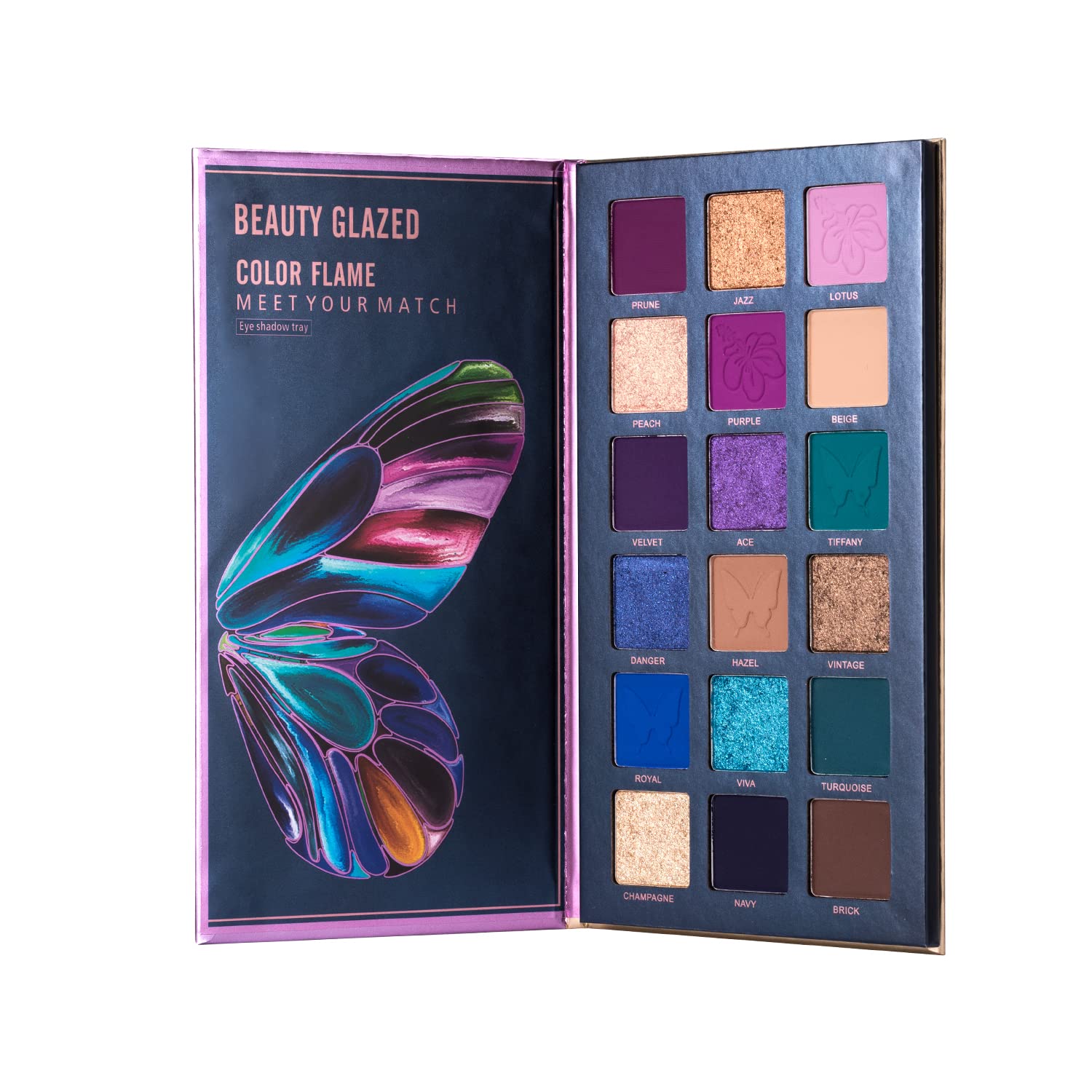 18 Color Eyeshadow Palette, Matte Shimmer Glitter Eyeshadow, Butterfly Pattern Rich Colors with Velvety Texture Highly Pigmented Long Lasting Waterproof Eye Makeup Palette (A)