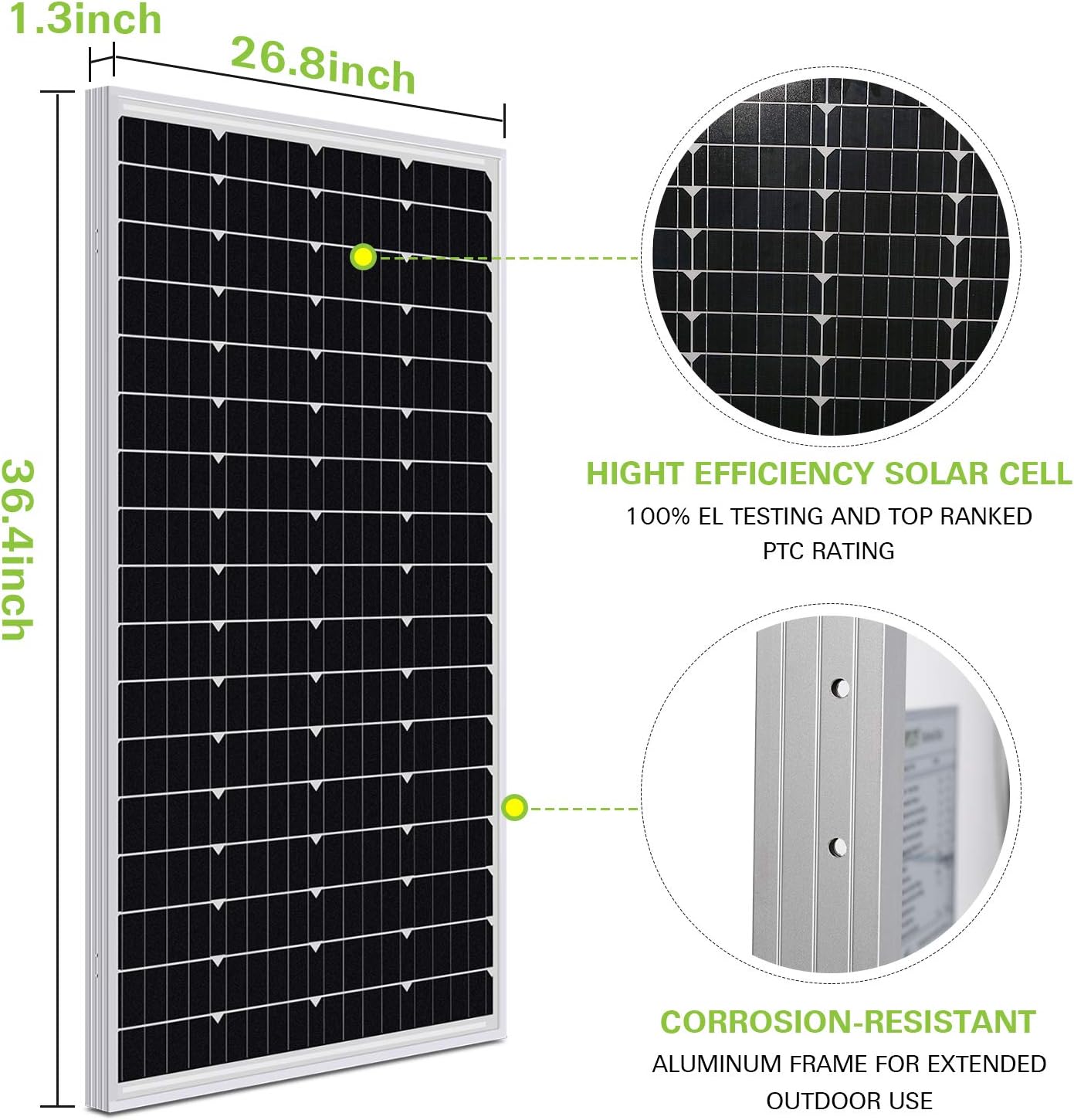 WEIZE 100 Watt 12 Volt Solar Panel, High Efficiency Monocrystalline PV Module for Home, Camping, Boat, Caravan, RV and Other Off Grid Applications : Garden & Outdoor