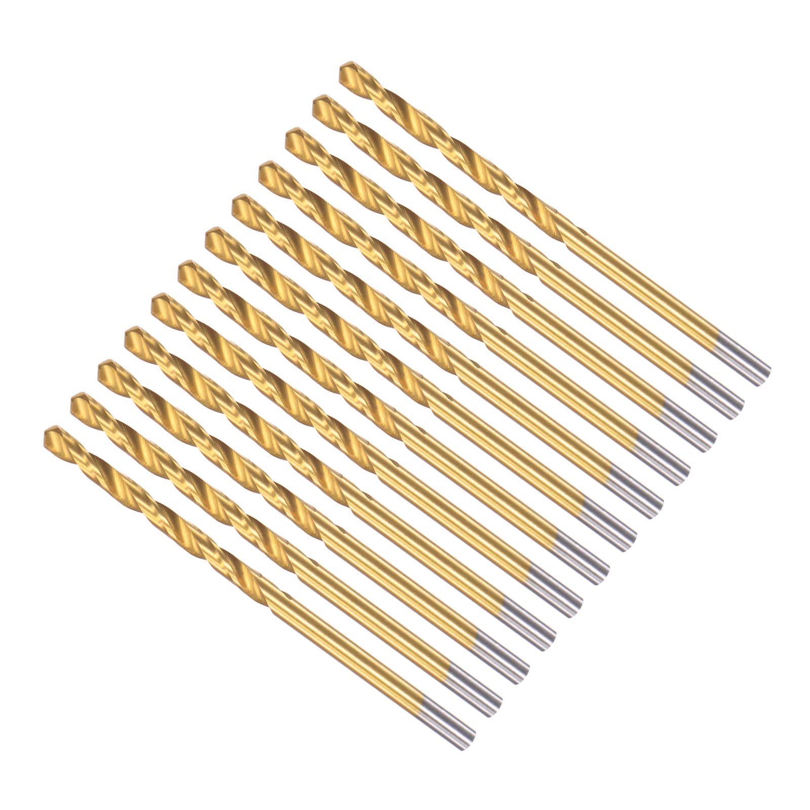 CoCud Twist Drill Bits, 2.9mm Drilling Diameter, Titanium Coated High Speed Steel 6542 Straight Round Shank - (Applications: for Stainless Steel Alloy Metal), 12-Pieces