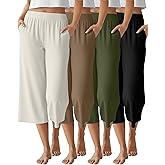 Neer 4 Pack Women's Capri Pants Wide Leg Capris Yoga Sweatpants Lounge Loose Fit High Waist Workout Cropped Pants with Pocket