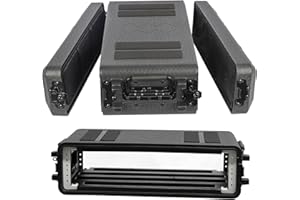 ROOMEDAL Rack Case, 2U Rack Case Shallow 12" Depth, 19" Rackmount Flight Cases, Durable HDPE Watertight Dust-Proof 2U Shock Mount Racks with Microphone Compartments