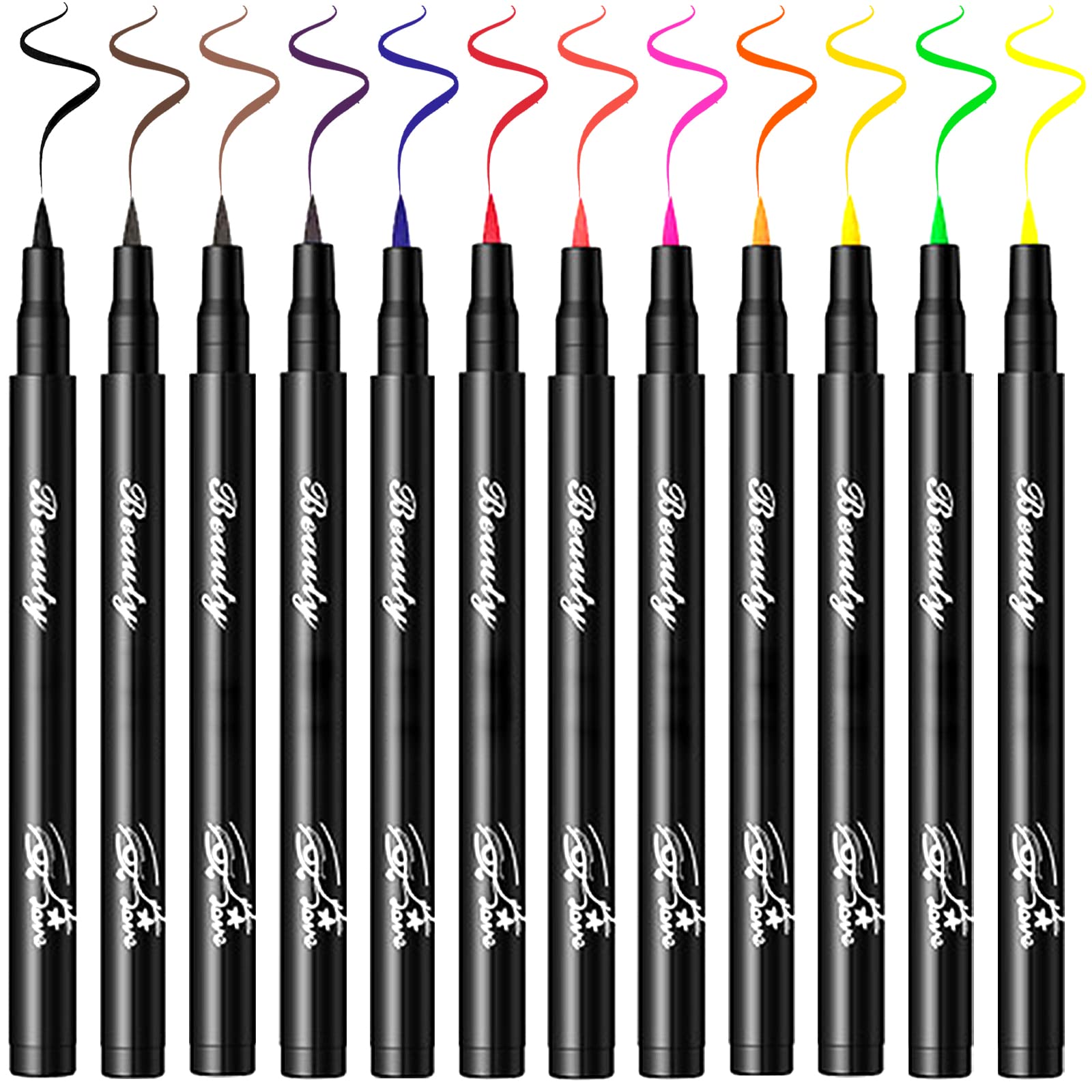 Erinde 12 Colours Rainbow Eyeliner Set, Highly Pigmented Waterproof Coloured Liquid Eyeliner — image 1
