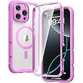 Diaclara Magnetic Designed for iPhone 16 Pro Max Case, Full Body Rugged with Touch Sensitive Anti-Scratch Screen Protector, Compatible with MagSafe, Soft Bumper Case for iPhone 16 Pro Max 6.9', Pink
