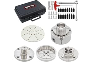 DEEFIINE 4 Inch Wood Lathe Chuck Set 1" x 8 tpi thread, Nickel Plated Self Centering 4 Jaw Wood Turning Chuck set(5PCS jaws)
