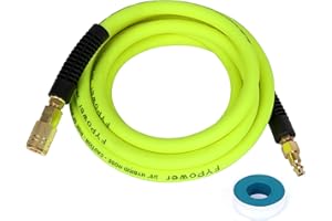 FYPower Air Compressor Whip Hose 3/8 Inch x 10 Feet Lead in Hybrid Hose with Fittings, Flexible and Kink Resistant, 1/4" Industrial Quick Coupler and Plug Kit - Green