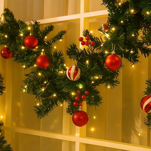 CEENNA EXTRA LONG 15FT CHRISTMAS GARLAND WITH 100 LED LIGHTS ARTIFICIAL PINE PRELIT LIGHTED CHRISTMAS OUTDOOR INDOOR DECORATIONS XMAS HOLIDAY STAIRS RAILING MANTLE DOOR DECOR(CANDY CANES GARLAND)