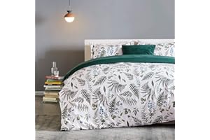 SLEEP ZONE Bedding Duvet Cover Sets Printed Pattern Tropical Plants 120gsm Ultra Soft Zipper Closure Corner Ties, Green, Full/Queen (90x90 inch | 2 Pillow Shams)