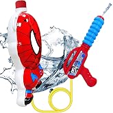 Minaso Backpack Water Gun for Kids, Superhero Squirt Gun, 1.3L Cartoon Summer Outdoor Toys with Adjustable Straps for Swimming Pool Backyard Beach Water Fight Game (Red)