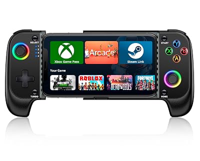 Wireless Phone Controller for iPhone/Android No Deadzone, Mobile Gaming Controller Support Xbox Game Pass, Steam Link, GeForce Now, Call of Duty, Roblox, Cloud Gamepad for iOS with Dynamic LED Lights