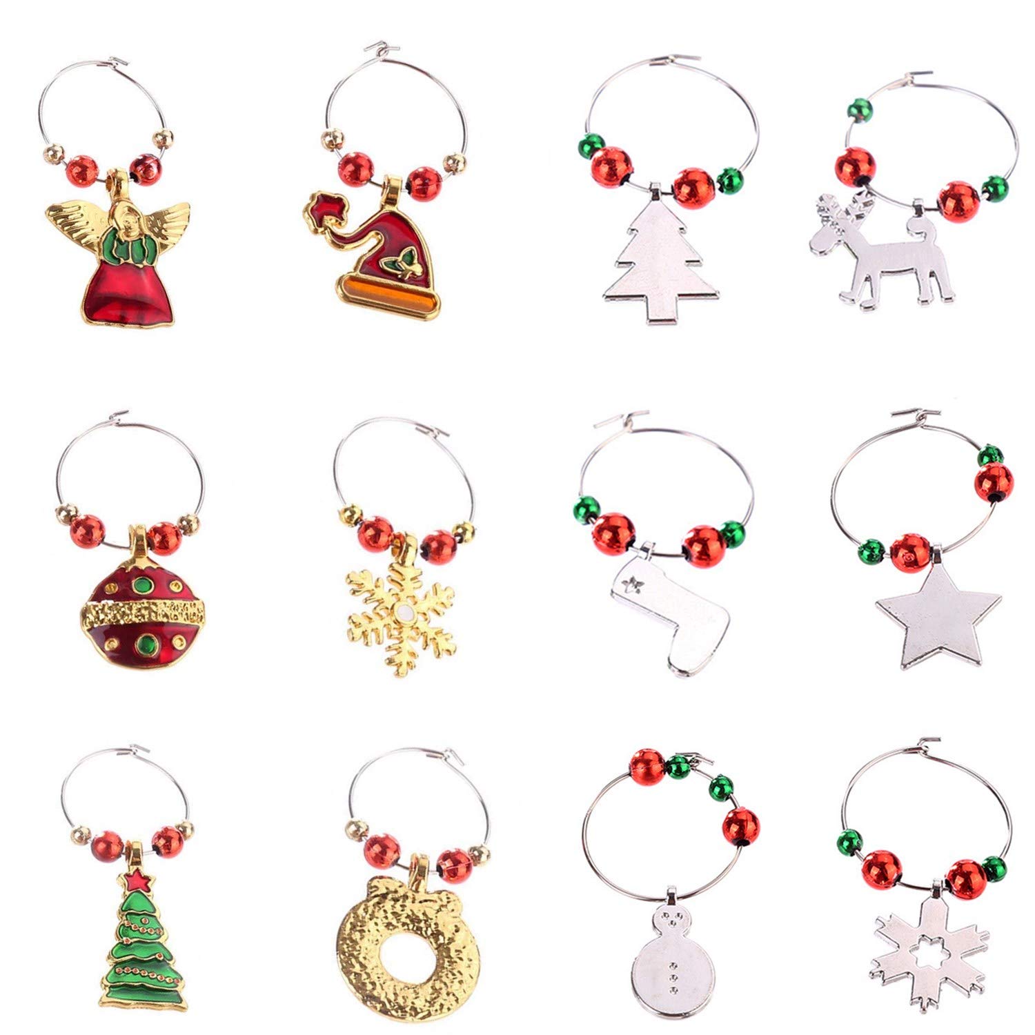 COSORO 12Pcs Multi Colour Xmas Wine Charms, Music Characters Wine Glass Markers - Handmade Iron Charms for Christmas Party & Decorations