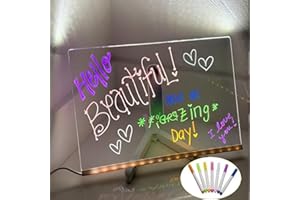 FGGII 2024 LED Note Board with Colors, Acrylic Dry Erase Board with Light, Glowing Acrylic Message Board Set (1 Stand and 7 Colored Markers) (Inches, 11.8 x7.9)