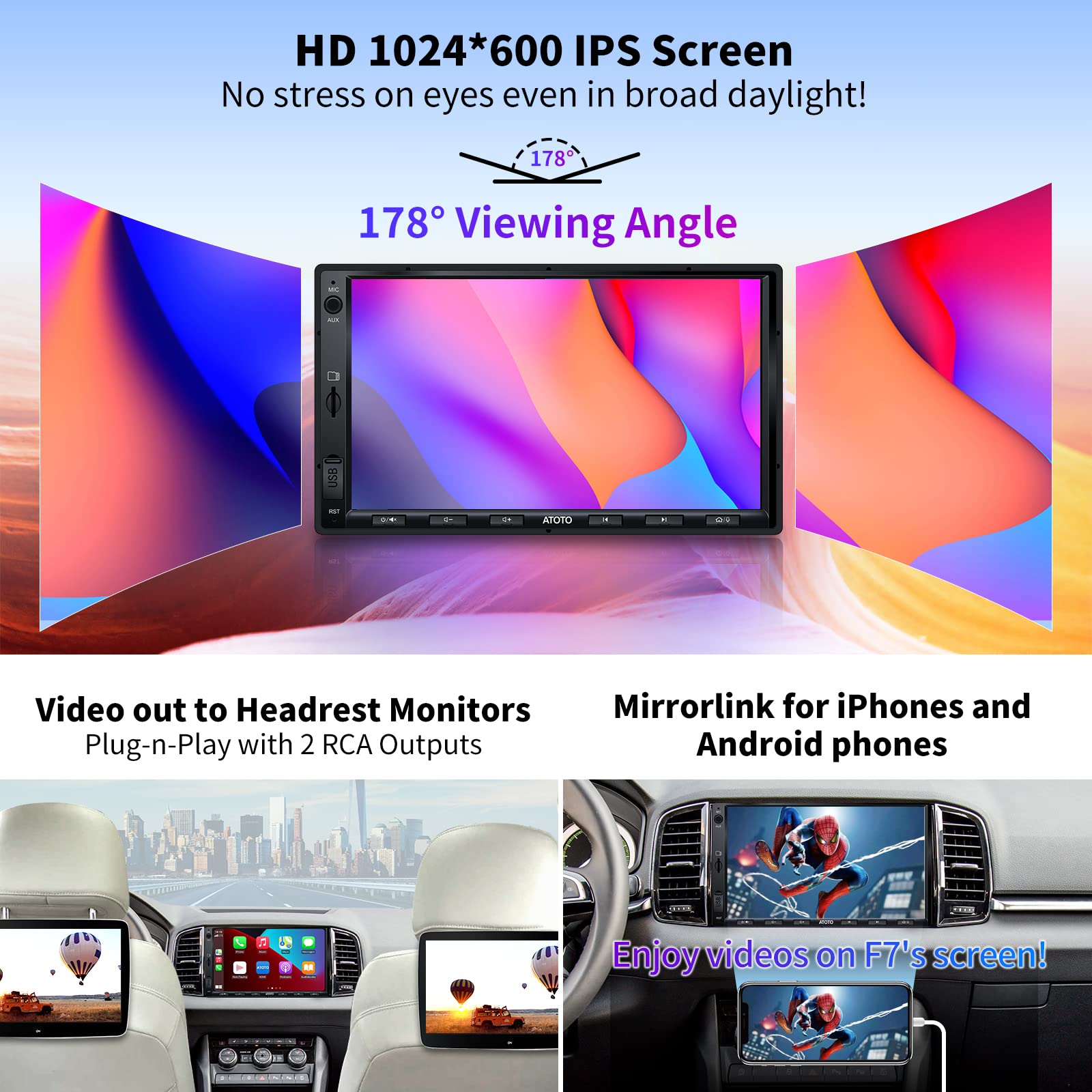 ATOTO F7 WE 7inch Double DIN Car Stereo, Wireless CarPlay & Wireless Android Auto, Touchscreen Car Radio with Bluetooth, Mirror Link, HD LRV, Quick Charge, FM/AM, GPS Navi, Voice Control, F7G2A7WE