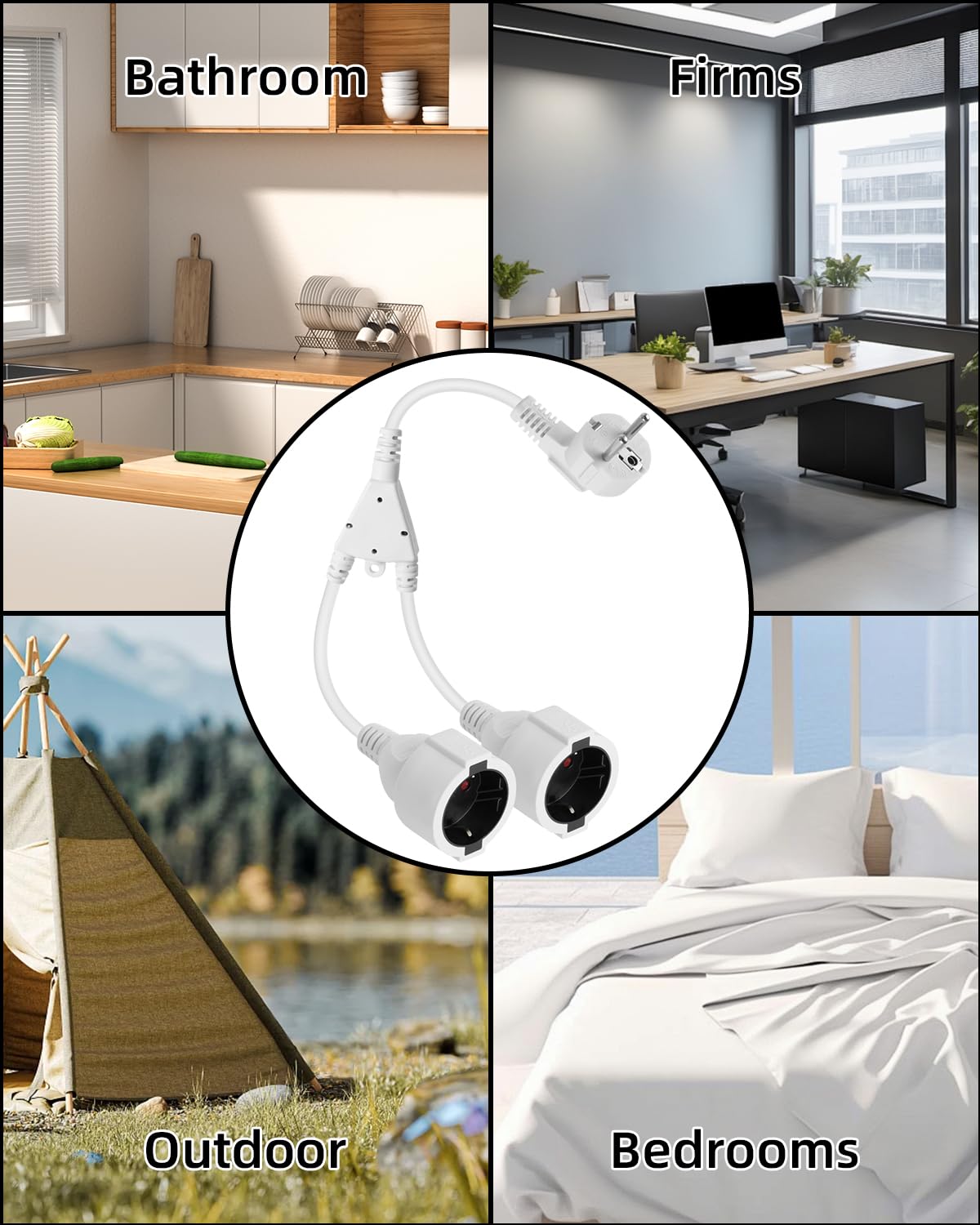 GELRHONR 90 ° Verlängerungskabel, 2 Fach Schuko Steckdosen verlängerungskabel IP44/250V16A Schutzkontakt Typ F (CEE 7/7) Steckdosen auf Buchse, für Außenbereich，Zuhause,Küche, Büro (Weiß 1 to 2) 4