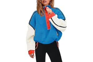 Panadila Womens Half Zip Sherpa Fleece Pullover Soft Oversized Sweatshirt with Pockets Warm Fuzzy Sweater