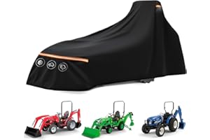 BIGACOVER Heavy Duty Tractor Cover with Backhoe Waterproof 600D Oxford – Fits John Deere, Kubota, Mahindra, New Holland, Massey Ferguson Compact Tractors with Backhoe – All Weather Protection with Storage Bag