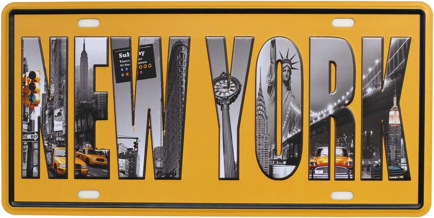 SUMIK New York, Retro Plaque Vintage Auto License Plate Tin Sign Embossed Tag Home Pub Bar Decor