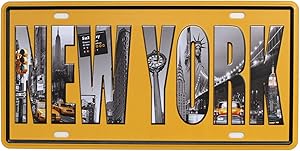 SUMIK New York, Retro Plaque Vintage Auto License Plate Tin Sign Embossed Tag Home Pub Bar Decor