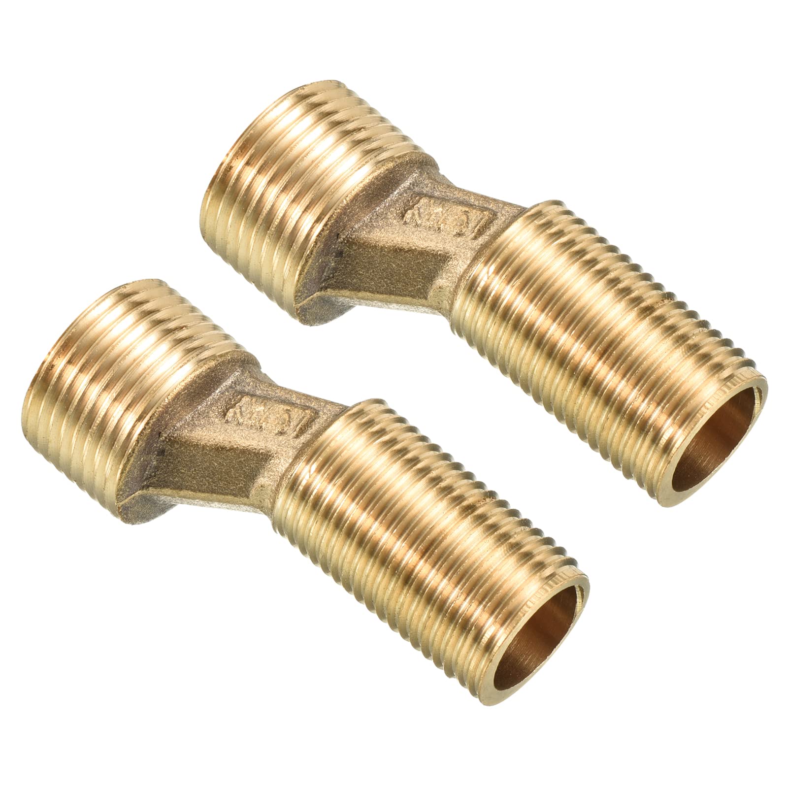 PATIKIL G1/2 to G3/4 Male Thread Claw Foot Bathtub Adapter, 2 Pack 65mm Length Brass Faucet Eccentric Swing Arm Wall Mount Replacement, Yellow