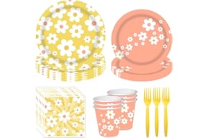 PARTY BERRY 120 Pcs Daisy Party Decorations Daisy Birthday Party Decorations Disposable Dinnerware Set Plates Napkins Cups Fo