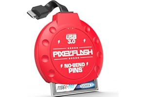 PixelFlash CF Card Reader USB C (Red) - Compact Flash Memory Card Reader with Cabled Type-C USB 3.1, 5GB/s File Transfer, No-