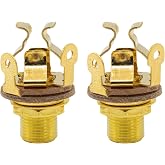 Cashbeat 2 Pack Guitar Input Jack, 1/4Inch Multi-Contact Mono Output Socket | gold brass full-contact socket, dual tension grounds, optimal signal tone, fix loose buzz issue, bass guitar replacement