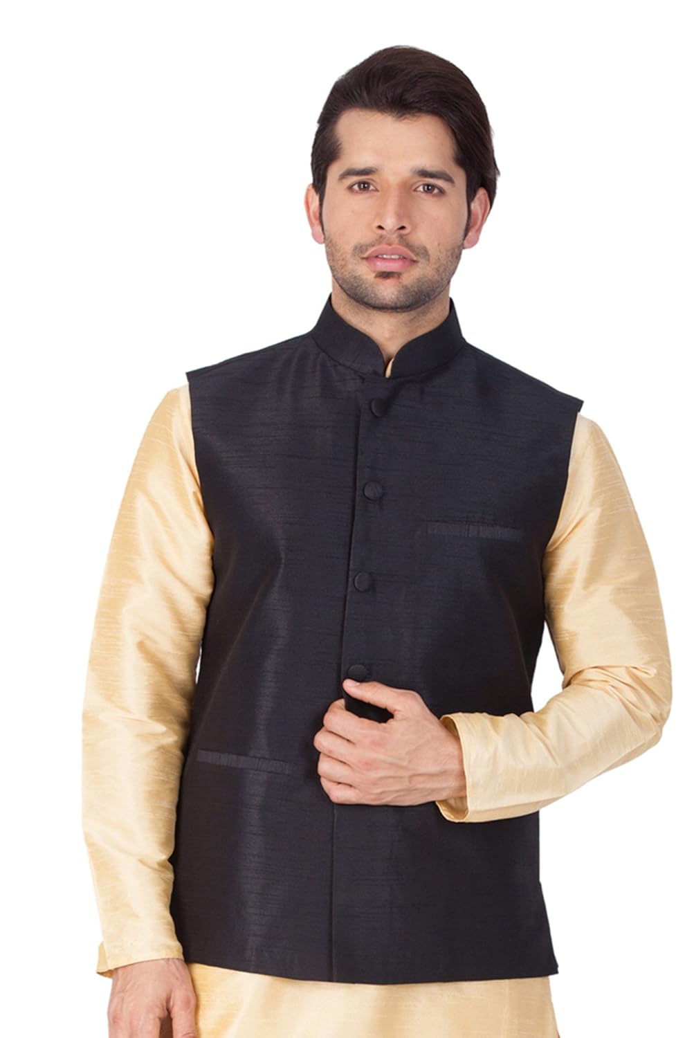 vastramay mens cotton blend nehru jackets (black_vasmjbl001)