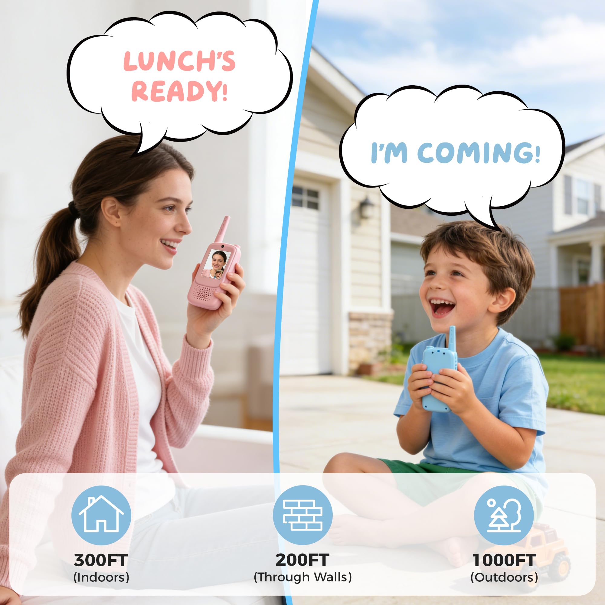 Video Walkie Talkies for Kids, 2 Pack Rechargeable Walkie Talkies with Screen, Long Range 2 Way Radio with 4 Voice Effects, Christmas Birthday Gifts for Age 3-12 Boys Girls Indoor/Outdoor/Camping