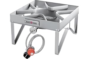 GAS ONE GasOne Stainless Steel Outdoor Propane Burner – High Pressure Camp Stove with Adjustable Regulator & Steel-Braided Hose