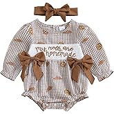 Lenjindjer Baby Girl Thanksgiving Outfit Plaid My Rolls Are Homemade Long Sleeve Smocked Bubble Romper Newborn Fall Clothes
