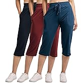Real Essentials 3 Pack: Women's Capri Open Bottom Sweatpants - Casual Lounge Athletic Workout Yoga Pants with Pockets (Plus)