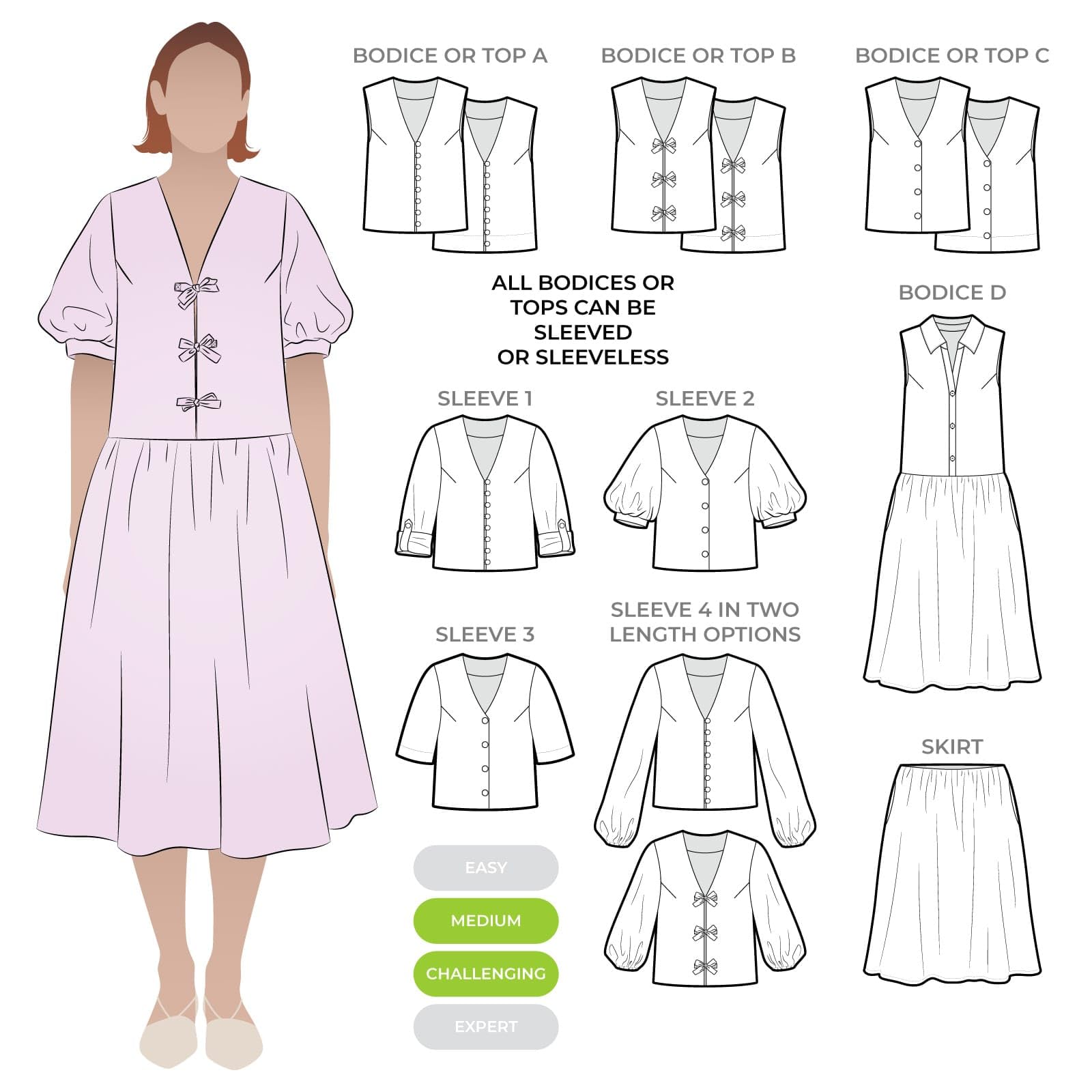 Style Arc Sewing Pattern - Porter Woven Dress and Top Pattern Pack (Sizes 18-30)