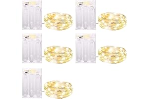 Minetom Fairy Lights Battery Operated, 5 Pack 7 FT 20 LED Fairy Lights with Timer, String Light Battery Powered, Silver Wire Christmas Light for Bedroom Party Wedding Decorations, Warm White