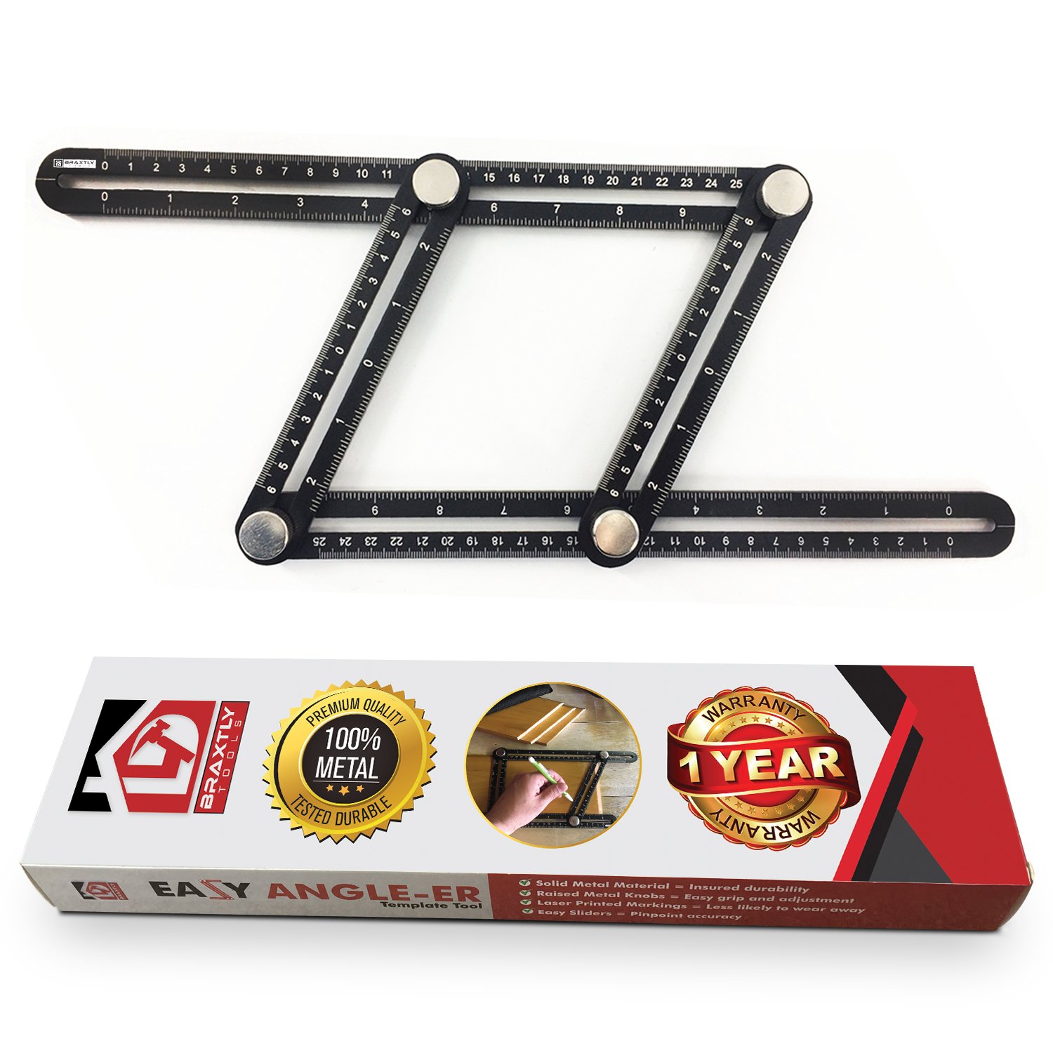 Braxtly Tools EASY ANGLEER HEAVY DUTY Template Tool Ultimate Multi Angle Ruler For Measuring