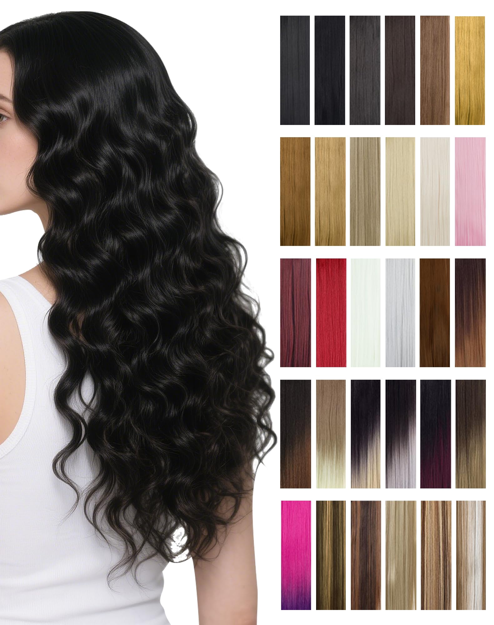 Super Deerlet 7Pcs 16 Clips Double Weft Clip in Full Head Hair Extensions Clip on Silky Synthetic Hair Wavy Curly Hairpieces