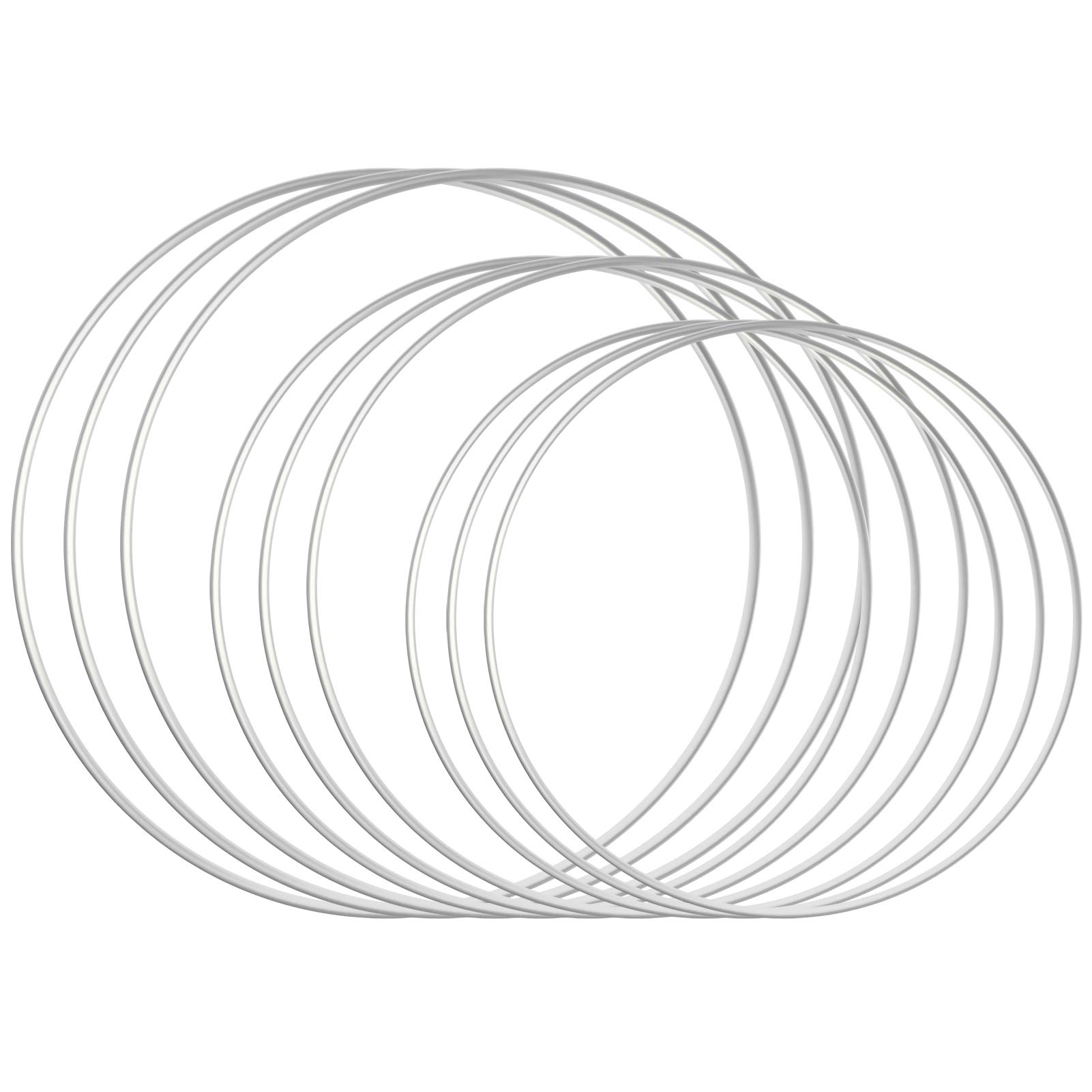 Sntieecr 9 PCS 3 Sizes Metal Floral Hoop Wreath Macrame Silver Hoop Rings for DIY Floral Macrame Hoop, Wedding Wreath Decor, Dream Catcher and Macrame Wall Hanging Crafts (15/20 / 25.5 cm)