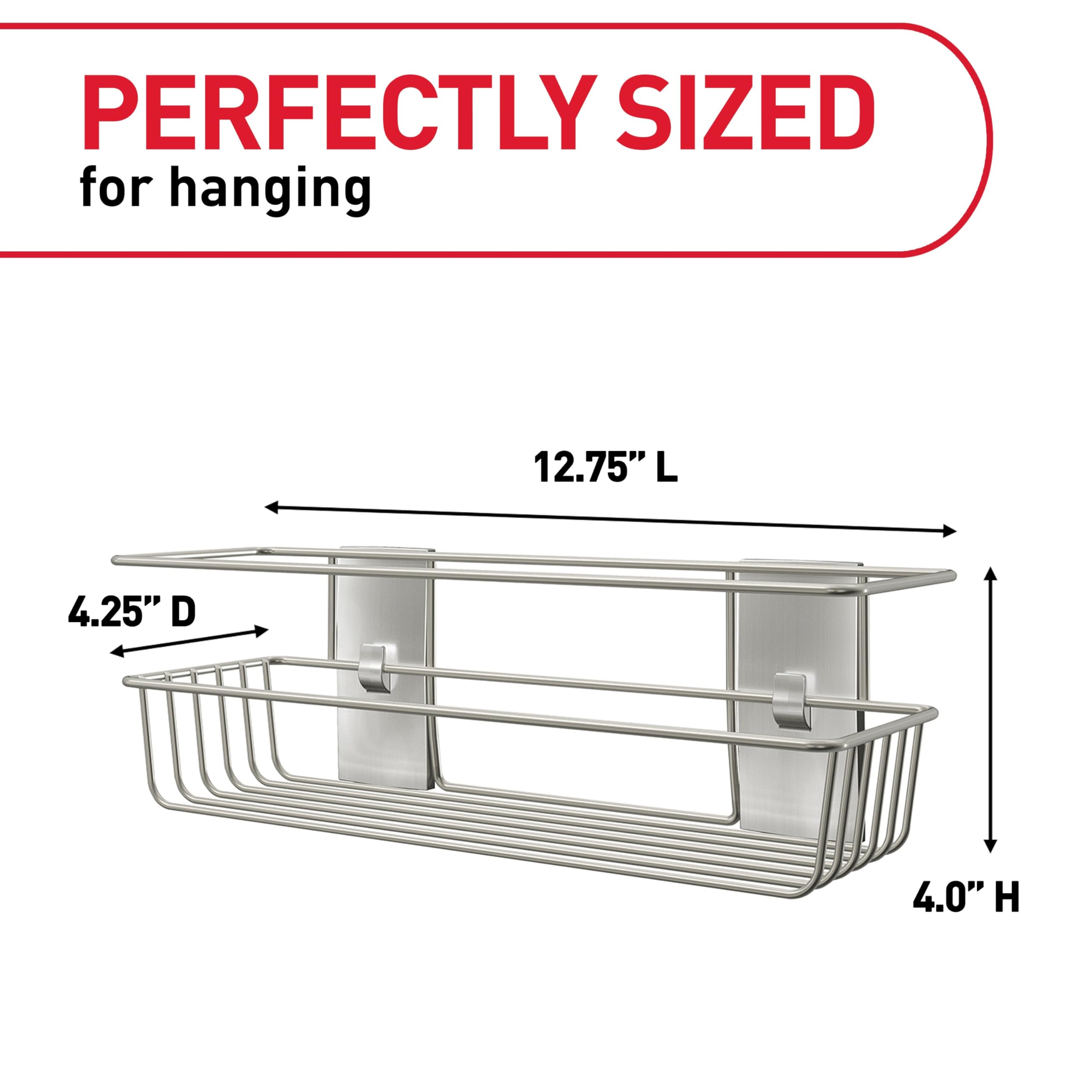 Command Shower Caddy Satin Nickel with Water Resistant Command Strips, Bathroom Organizer, Holds up to 6.5 lbs