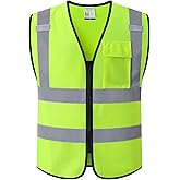 Kazsaifo Hi Vis Reflective Safety Vest for Men Women with Chest Pocket Mesh High Visibility Class 2 Construction Vest,Meets ANSI/ISEA Standard(KZ179-Yellow-L)